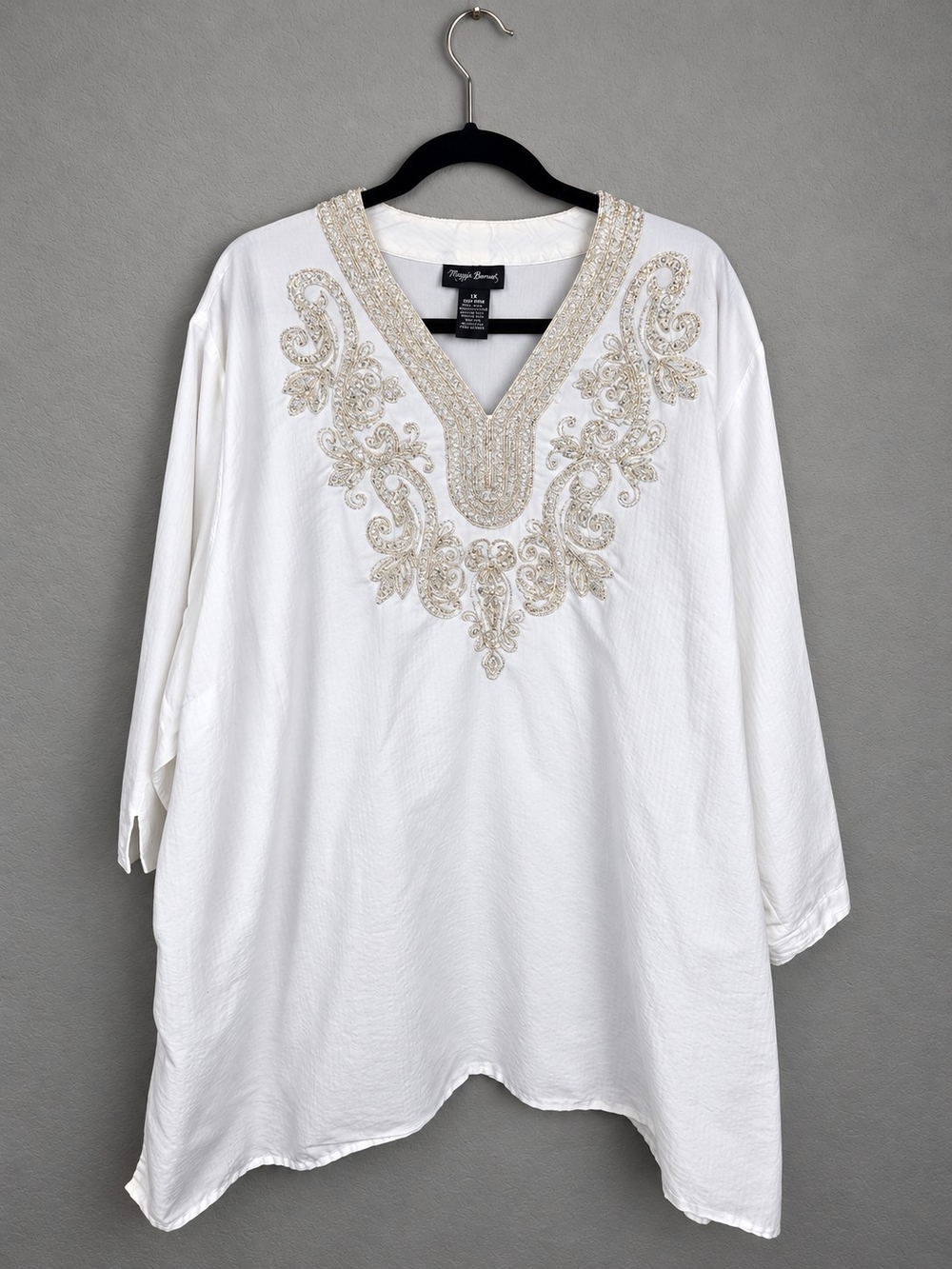 Maggie Barnes 4X White Metallic Embellished Tunic Kaftan Top 30/32W